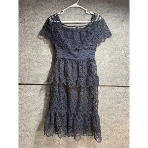Gianni Bini Dress Size 2 Blue Lace Off Shoulder Midi Dress Party Cocktail